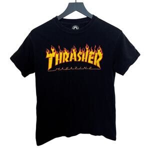 Thrasher Magazine Flame Logo Graphic Tee Short Sleeve Size S Black